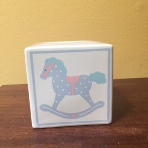 Hallmark Baby Rocking Horse Bank - White, Blue, & Pink Cube Bank