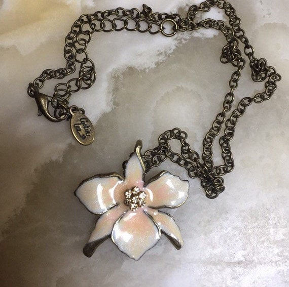 Cookie Lee Cloisonne White Orchid Pendant Cookie Lee - Etsy