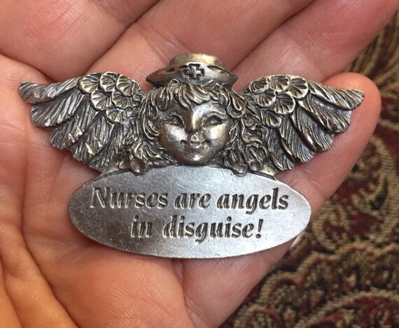 Spoontiques Pewter Nurse Pin - Nurses are Angels … - image 3