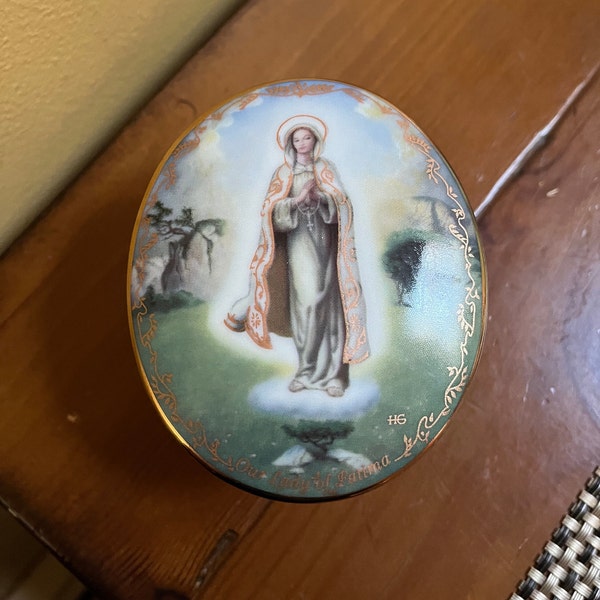 Ardleigh-Elliott Our Lady of Fatima Porcelain Trinket Box - Missing Music Box Movement