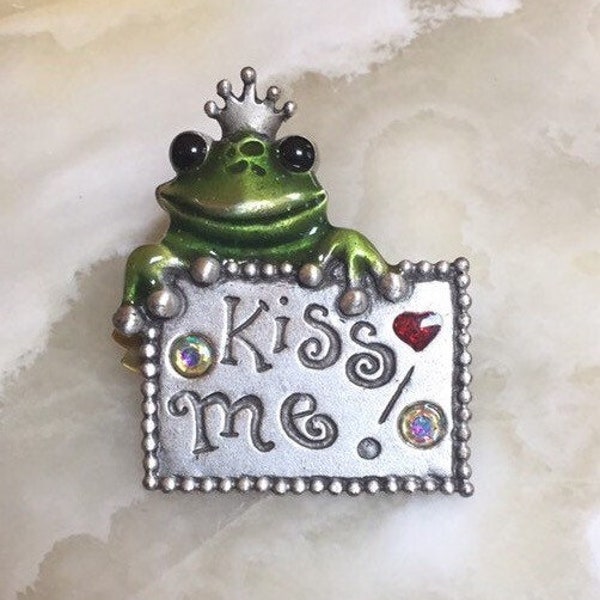 AJMC Kiss Me Pewter Frog Pin -  Crowned Prince Frog Pin