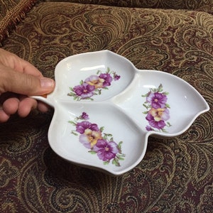 Old Nuremberg 3 Section Leaf Dish - Bavaria Germany - Violet Pattern
