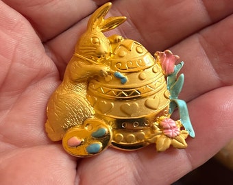JJ Jonette Easter Bunny Brooch - JJ Easter Egg Rabbit  Pin