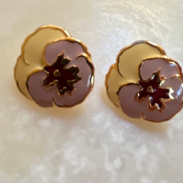Pansy Gold Tone Clip On Earrings - Vintage Pansy Earrings