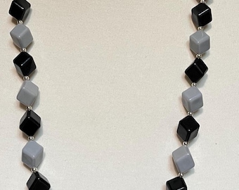 Black and Gray Geometric Beaded Necklace