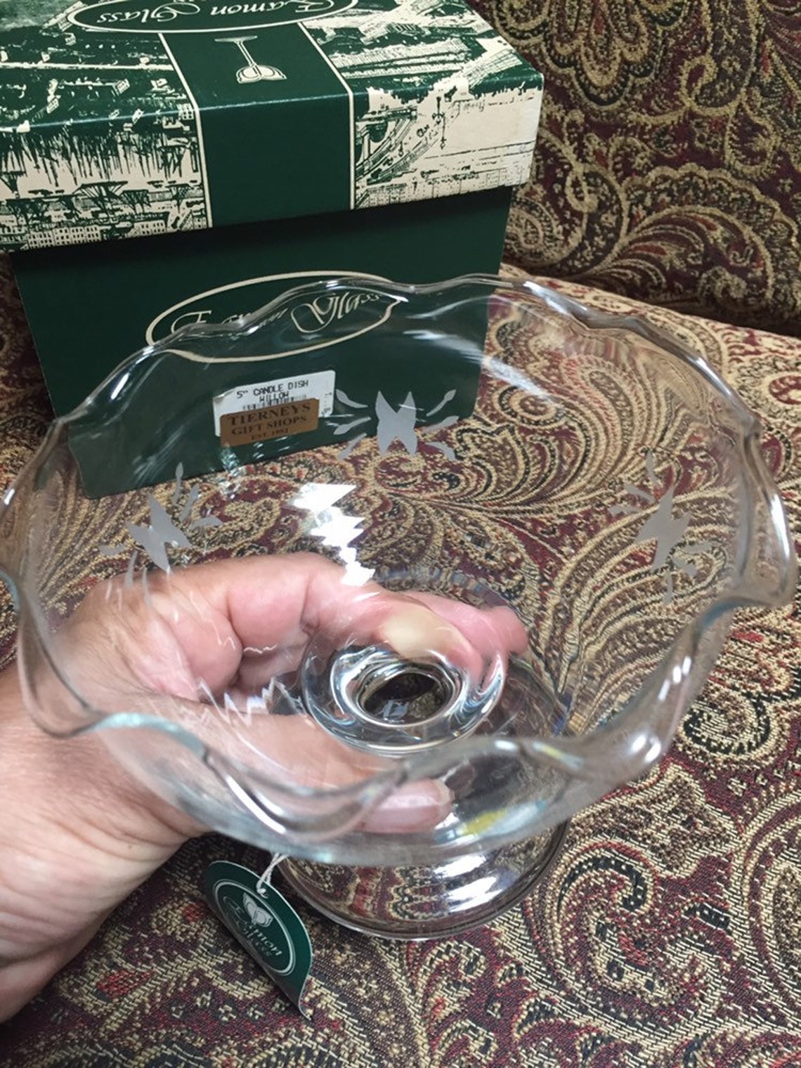 Eamon Glass Willow Candle Dish Irish Glass Candle Dish Etsy