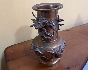 Decorative Asian Dragon Brass Vase For Dried Flowers