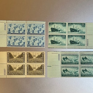 4 United States Military Plate Blocks - Army, Navy, Coast Guard, and U.S. Merchant Marines