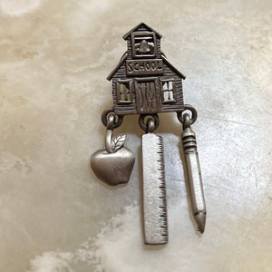 Vintage JJ Jonette Pewter School House Tack Pin