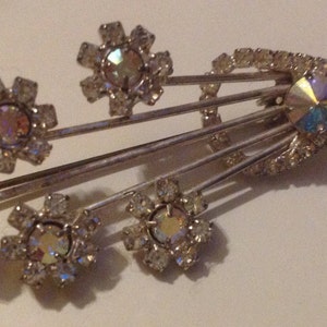 Vintage Flower Spray Rhinestone Silver Tone Brooch - Rhinestone Flower Pin