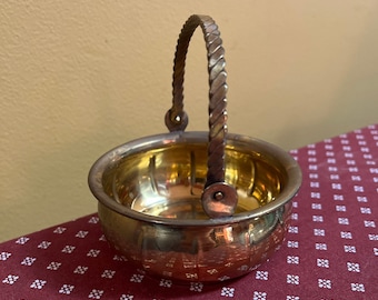 Small Fluted Brass Basket With Handle - 5 Available for Purchase