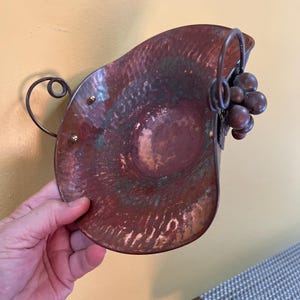 Vintage Hammered Copper Footed Bowl: Brass Accents
