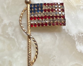 Rhinestone American Flag Pin - Rhinestone United States Flag Brooch