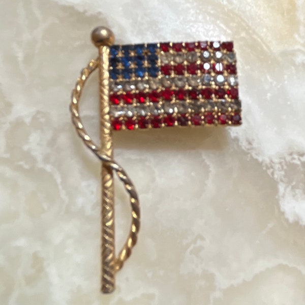 Rhinestone American Flag Pin - Rhinestone United States Flag Brooch