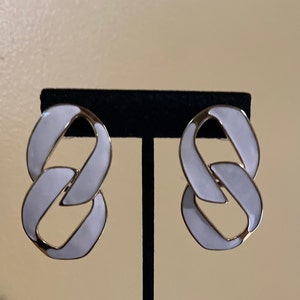 Monet Beige Enamel Chain Link Dangle Earrings
