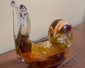 Orange und klare geblasene Glas Schnecke - Vintage geblasenes Glas Schnecke Figurine