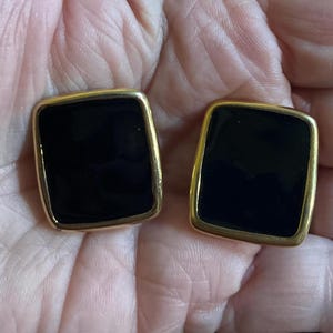 Monet Black Enamel Clip On Earrings - Monet Rectangular Black Enamel Earrings