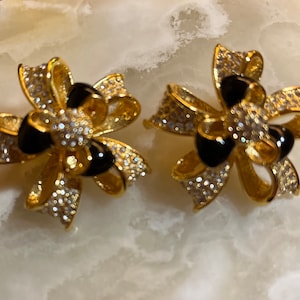 JB Gold Tone Pave Rhinestone Clip On Earrings - Thailand