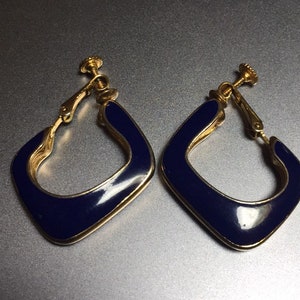 Goldette Blue Enamel Gold Tone Screw Back Earrings