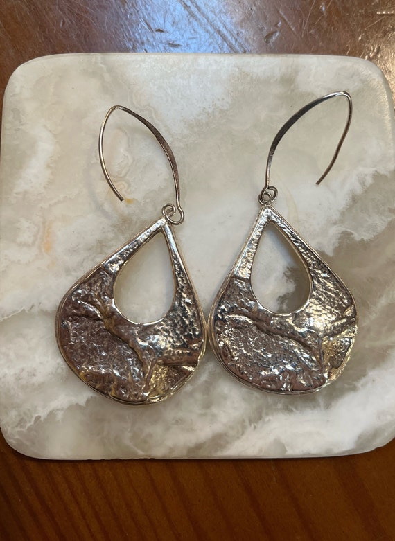 Vintage NF 925 Hammered Dangle Earrings - Thailand