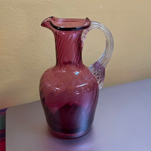 Small Dark Pink Blown Glass Pitcher
