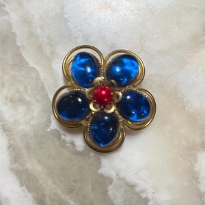 Colorful Blue Cabochon Flower Brooch