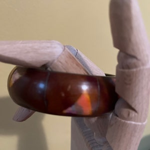 Vintage Brown Bone Bangle with Brass Accents