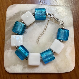 Blue and White Glass Beaded Bracelet