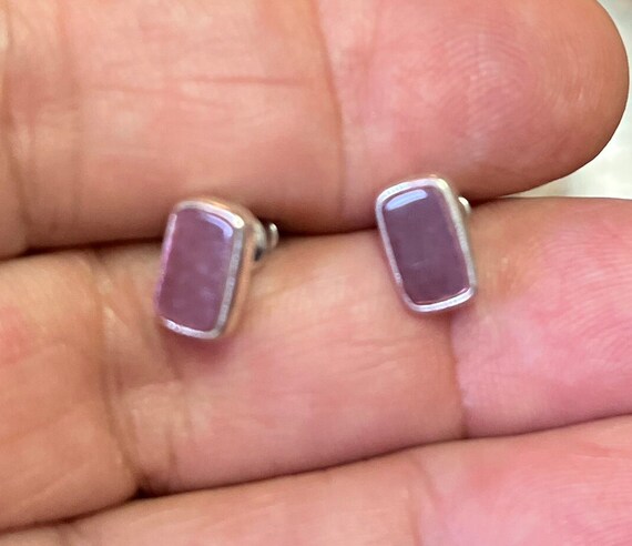 Monet Small Rectangular Pink Stud Earrings - image 1