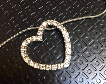 NY Silver Sideways Rhinestone Heart Necklace