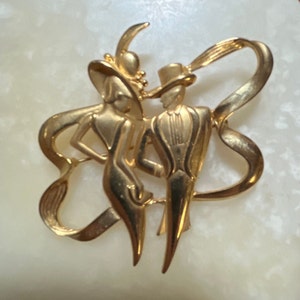 Broche pour couple JJ Jonette dorée - Style art déco
