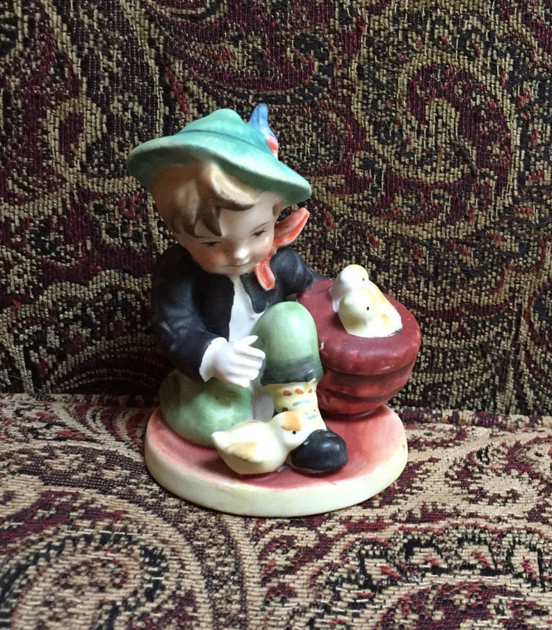 Vintage Farm Boy with Baby Chicks Figurine image 1