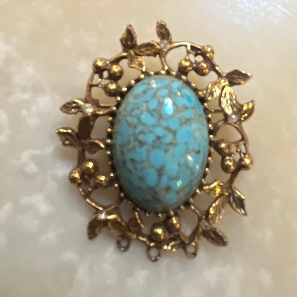 Goldette Faux Turquoise Brooch