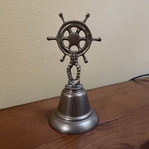 Brass Captain&#39;s Wheel Bell: Nautical Decor
