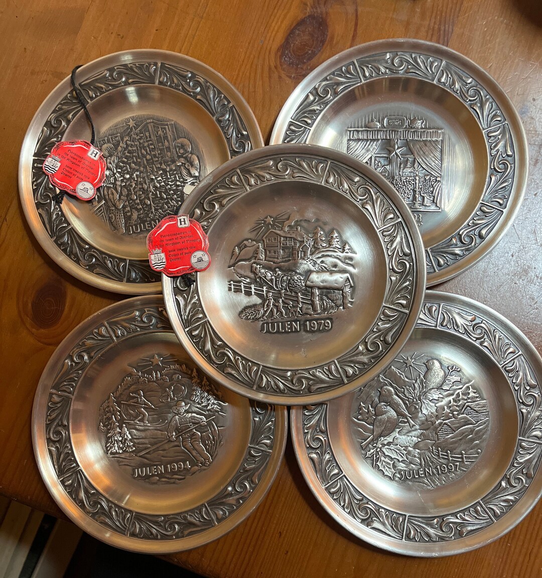Set of 5 Astri Holthe Pewter Christmas Plates Norway Etsy