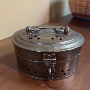Vintage Small Oval Brass Trinket Box - Cricket Design