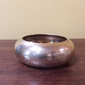 Vintage Etched Brass Elephant Bangle - Chunky Boho Cuff