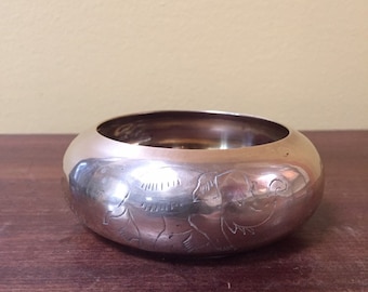 Vintage Brass Elephant Bangle - Chunky Etched Brass Bangle