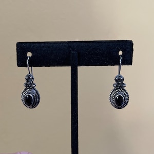 Vintage 925 Silver Onyx Dangle Drop Earrings