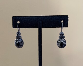 Vintage 925 Silver Onyx Dangle Drop Earrings