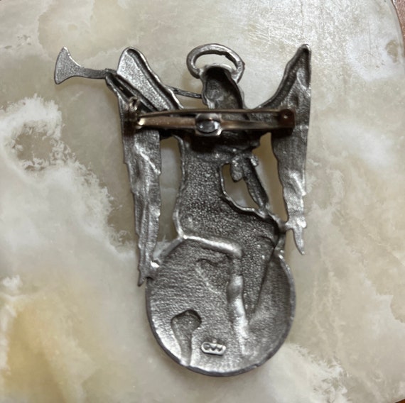 JJ Pewter Angel Brooch - Sitting on top of the wo… - image 2