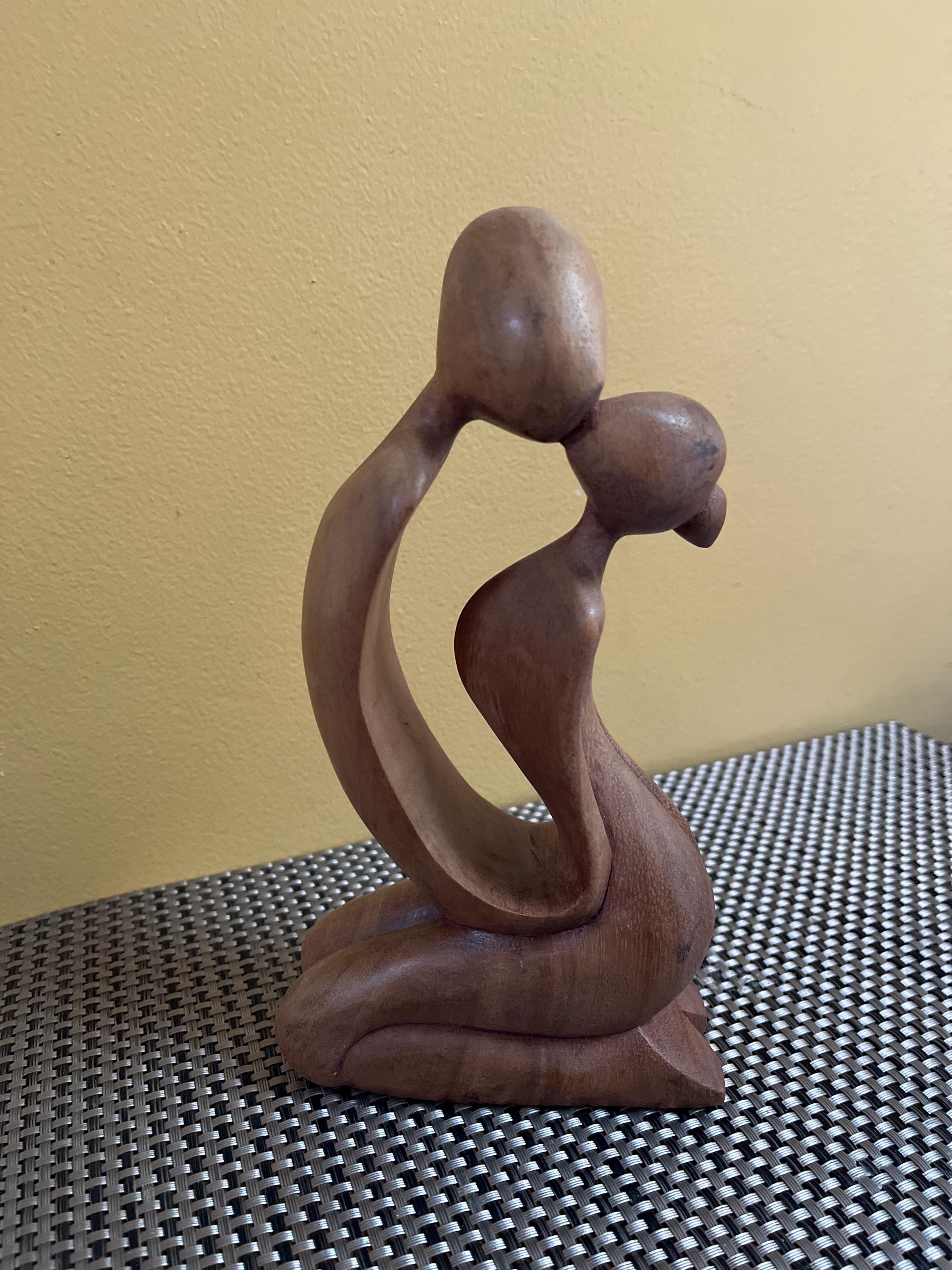 Carved Wooden Statue Figurine of Kissing Man and Woman - Indonesia