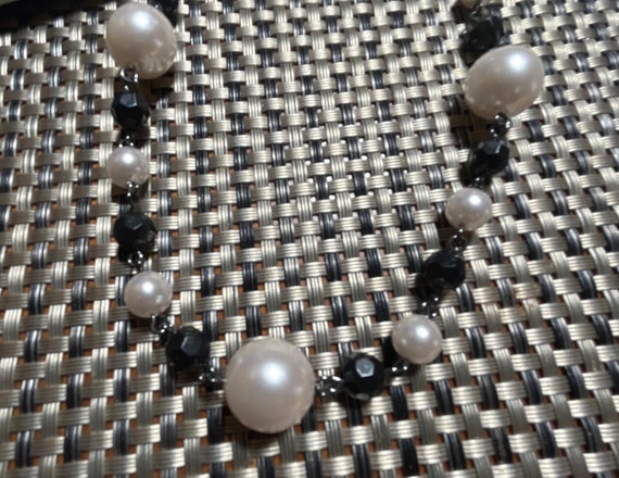 RMN Black Bead and Faux Pearl Necklace - image 2