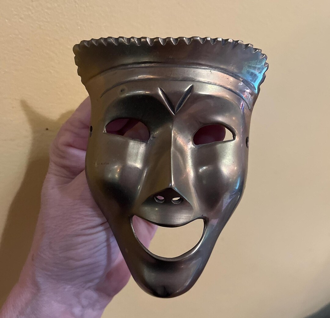 Metallic Smiling Mask Solid Brass Happy Face Mask - Mask Wall Decor - Etsy