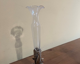 Filigree Ormolu Glass Bud Vase - Vintage Ormolu Vase
