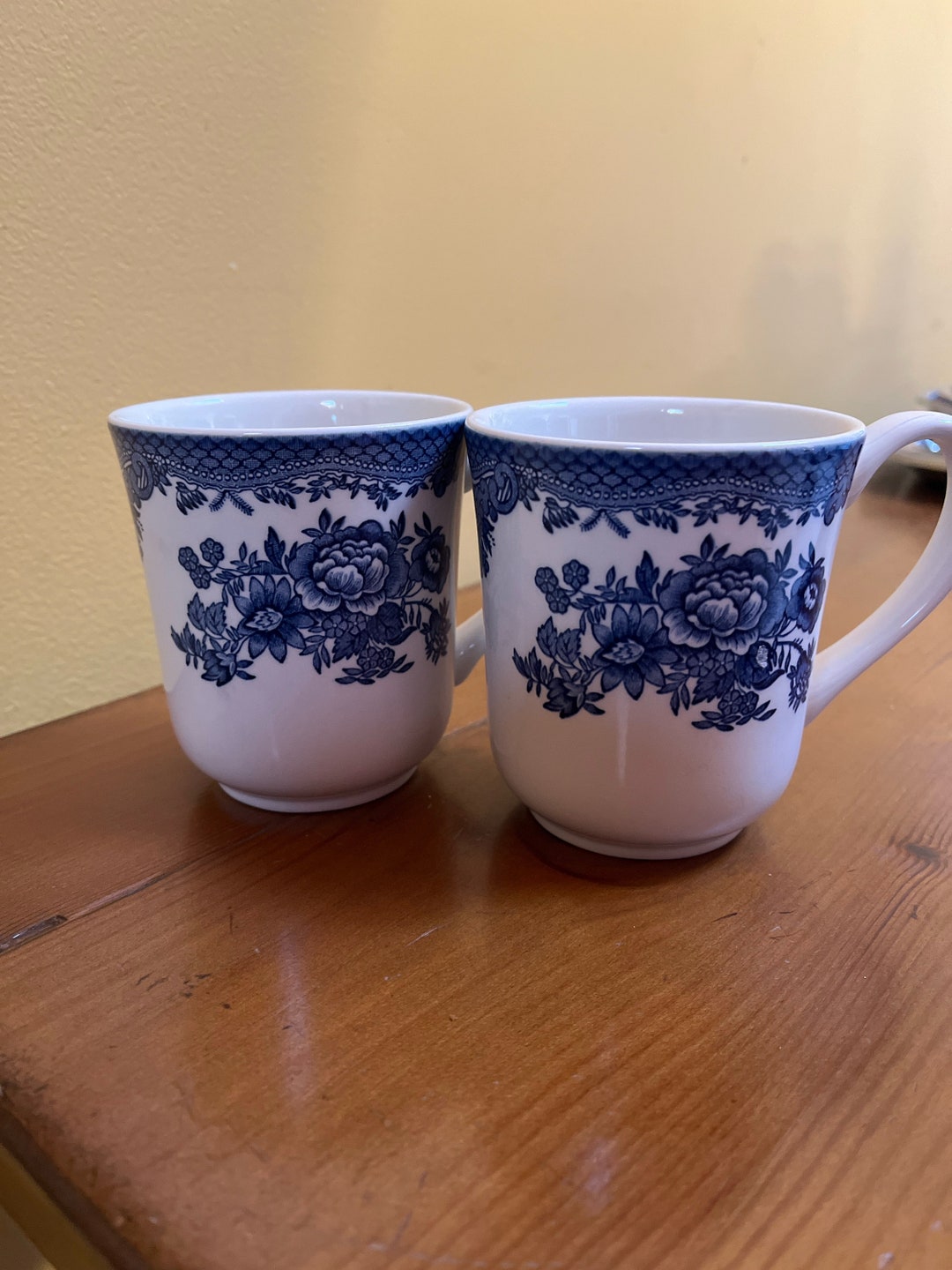 2 Blue and White Floral Ceramic Mugs - Made in England - Etsy