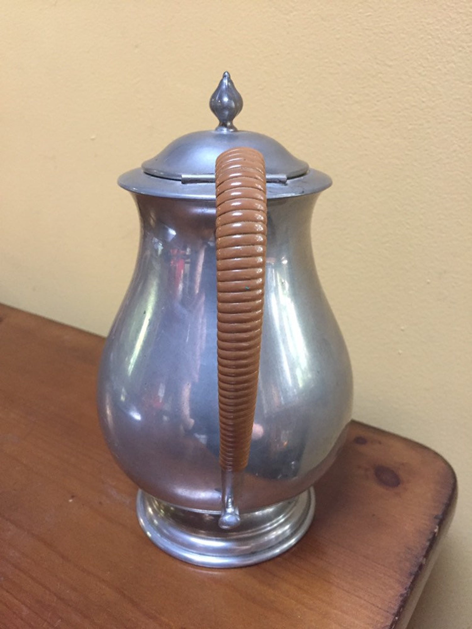 Hanle Distinctive American Pewter Teapot Wicker Handle Etsy