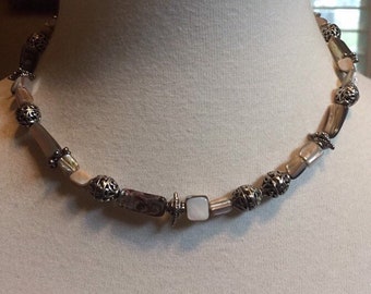 Cookie Lee Abalone Choker Necklace - Silver Tone Bead