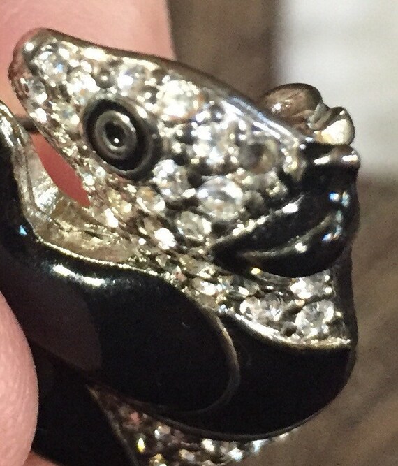 Rhinestone Panda Bear Pin: Black Enamel Brooch - image 4