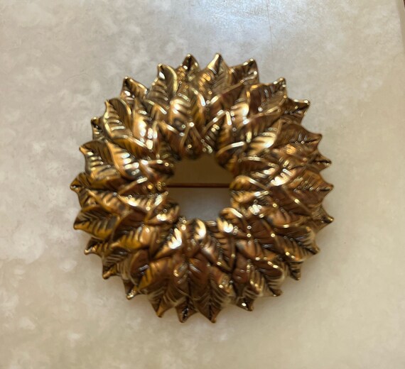 Monet Gold Tone Cricular Leaf  Brooch - image 1